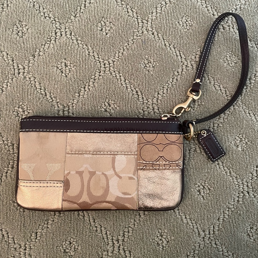 Coach Brown and Gold Wristlet